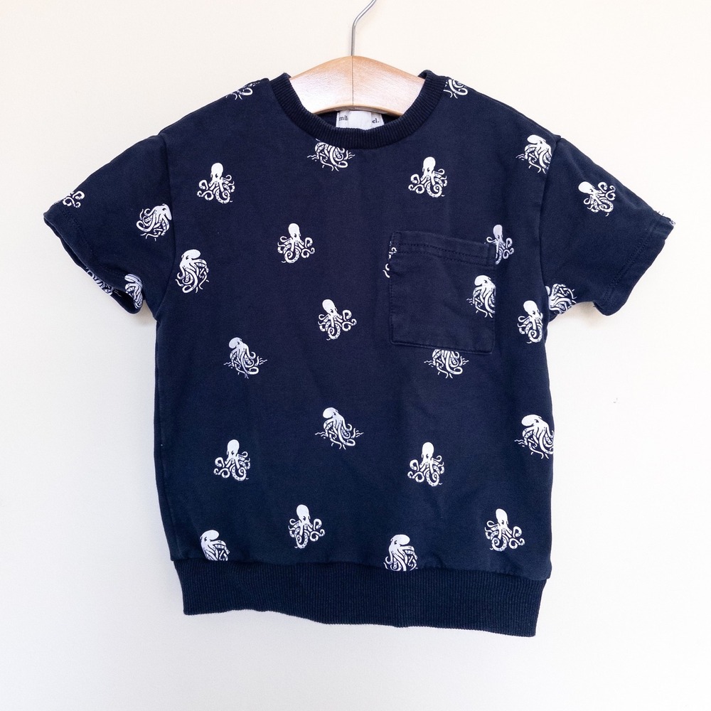Miles the Label Octopus Print Pocket Sweatshirt Tee Navy Organic Cotton Kids 3Y